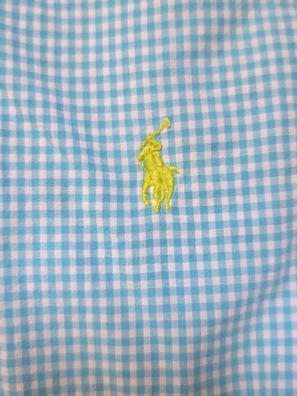 Ralph Lauren Boys Turquoise Short-Sleeve Gingham Cotton Button-Down Shirt Size 7